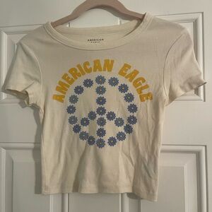 American Eagle Peace Sign Baby Tee (Size M)